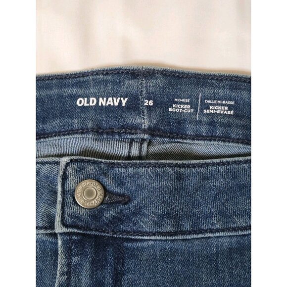 Old Navy women’s Dark Wash Mid-rise Kicker Bootcut Jeans- Size 26-Plus Size- NWT - Picture 4 of 8